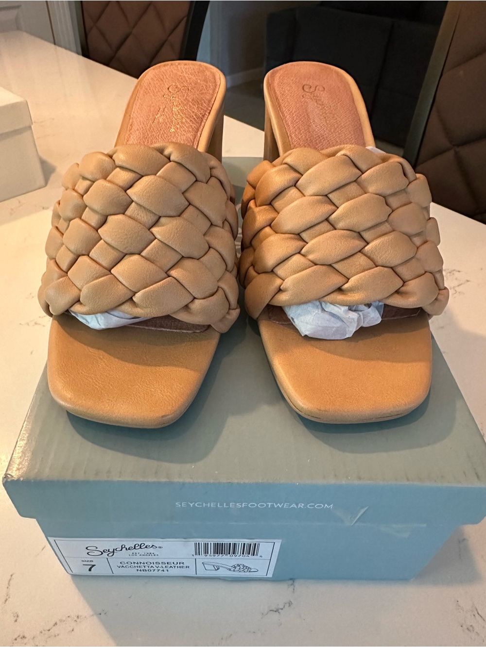 Seychelles Tan Braided Leather Slide Mules